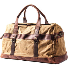 Khaki Waxed Canvas Leather Mens Waterproof Large Weekender Bag Travel Bag Luggage Bag for Men