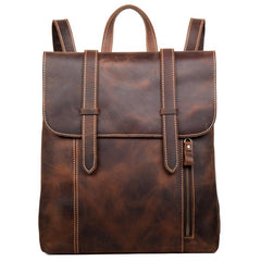 Dark Brown Fashion Mens Leather 13-inch Computer Backpack Brown Travel Backpacks School Backpacks for men - imessengerbags
