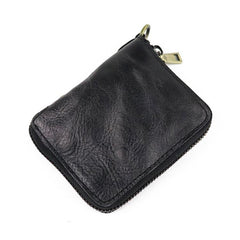Vintage Leather Brown Men's Bifold Small Wallet Black Zipper billfold Wallet For Men - imessengerbags
