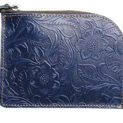 Handmade Leather Floral Mens Front Pocket Wallet Cool Slim Leather Wallet Men billfold Wallets Bifold for Men - imessengerbags