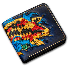 Handmade Leather Carp Tooled Mens billfold Wallet Cool Leather Wallet Slim Wallet for Men - imessengerbags