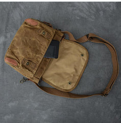 Canvas Leather Mens Womens Dark Gray Vintage Side Bag Khaki Messenger Bag Small Shoulder Bag For Men - imessengerbags