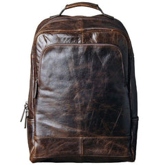Genuine Leather Mens Cool Backpack Sling Bag Large Black Travel Bag Hiking Bag for men - imessengerbags