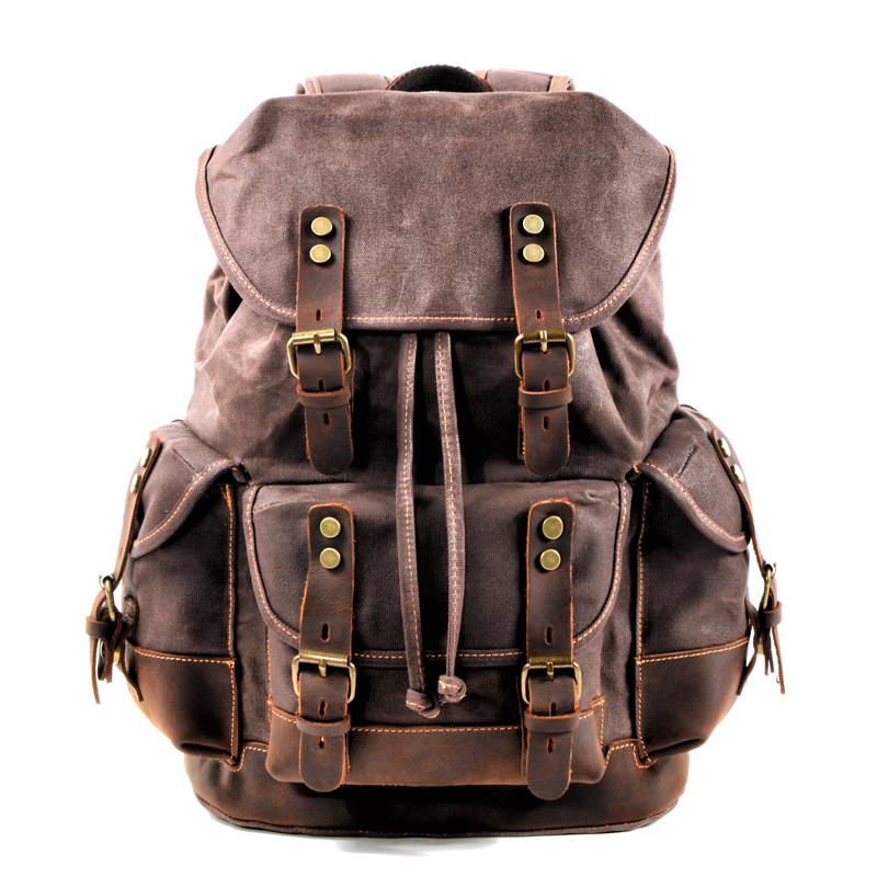 Cool Canvas Leather Mens Large Black Backpack Travel Backpack Hiking Backpack for Men - imessengerbags