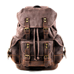 Cool Canvas Leather Mens Large Black Backpack Travel Backpack Hiking Backpack for Men - imessengerbags