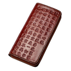 Handmade Leather Mens Chain Prajna Paramita Biker Wallet Cool Leather Wallet Long Phone Wallets for Men