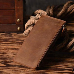 Handmade Leather Mens Cool Long Leather Wallet Card Clutch Wallet for Men