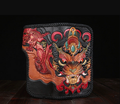 Handmade Leather Monster Mens Chain Biker Wallet Cool Leather Wallet Long Phone Wallets for Men