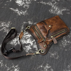 Vintage Brown Leather Men's CELL PHONE HOLSTER MINI SIDE BAG BELT POUCH Drop Leg Bag For Men - imessengerbags