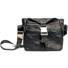 Black Leather Mens Casual Small Courier Bag Messenger Bags Brown Postman Bag For Men - imessengerbags