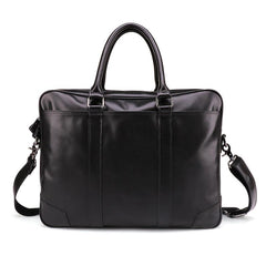Black Leather Mens 15.6 inches Laptop Work Bag Handbag Briefcase Black Shoulder Bag Business Bags For Men - imessengerbags