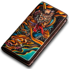 Handmade Leather Men Tooled Monkey King Cool Leather Wallet Long Phone Clutch Wallets for Men - imessengerbags