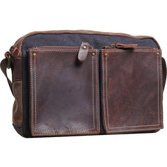 Mens Leather Canvas Gray Cool Messenger Bag Side Bag Shoulder Bag for Men - imessengerbags