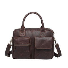 Cool Coffee Leather Mens Briefcase Work Handbag 15inch Laptop Bag Business Bag for Men - imessengerbags