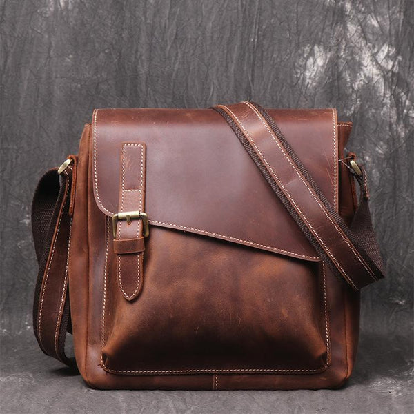 Vintage Leather Men's Small Side Bag Vertical Messenger Bag Shoulder Bag For Men - imessengerbags