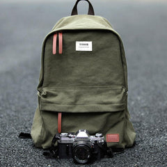 Cool Canvas Mens 15'' Green Computer Backpack Khaki Travel Backpack School Backpack for Men - imessengerbags
