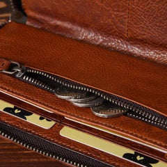 Handmade Leather Mens Cool Long Leather Wallet Zipper Phone Clutch Wallet for Men