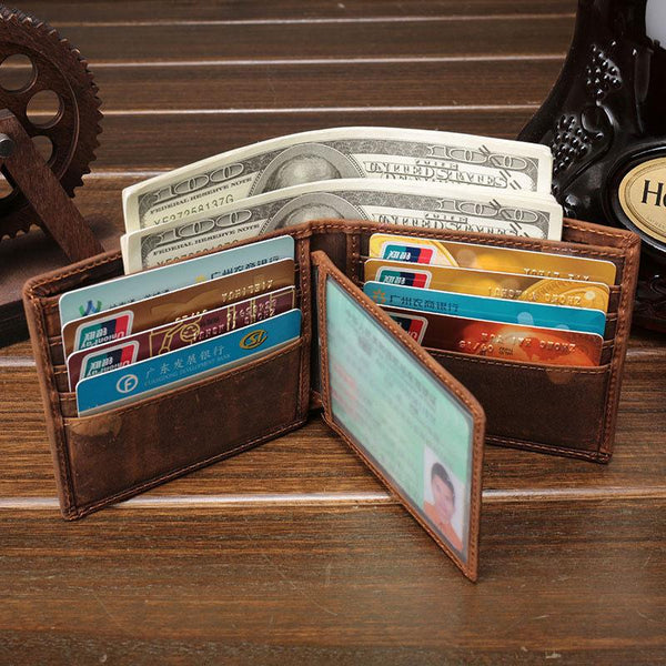 Cool Vintage Brown Mens Leather Small Wallet Bifold billfold Wallets for Men - imessengerbags