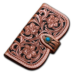 Handmade Leather Tooled Floral Mens Clutch Wallet Cool Wallet Long Wallets for Men Women - imessengerbags