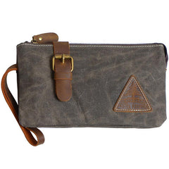 Cool Canvas Leather Mens Clutch Wallet Zipper Wristlet Bag Purse for Men