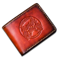 Handmade Leather Chinese Lion Tooled Mens billfold Wallet Cool Leather Wallet Slim Wallet for Men - imessengerbags