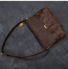 Vintage Leather Mens 13‘’ Brown Side Bag Messenger Bag Courier Bag For Men - imessengerbags