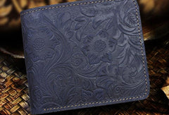 Handmade Leather Floral Mens Cool Slim Leather Wallet Men billfold Wallets Bifold for Men - imessengerbags