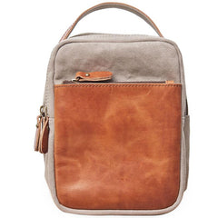 Cool Gray Canvas Leather Mens Sling Bag Chest Bag One Shoulder Pack for men - imessengerbags