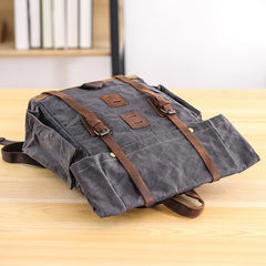 Waxed Canvas Leather Mens 16‘’ Army Green Backpack Travel Backpack Gray Hiking Backpack for Men - imessengerbags
