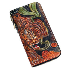Handmade Leather Fortune Pixiu Mens Chain Biker Wallet Cool Leather Wallet With Chain Wallets for Men - imessengerbags