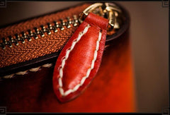 Handmade Leather Mens Cool Long Leather Wallet Zipper Clutch Wallet for Men