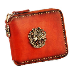 Handmade Leather Tibetan Tooled Mens billfold Wallet Cool Chain Wallet Biker Wallet for Men