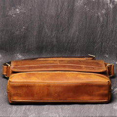 Brown Leather Mens 12 inches Large Laptop Side Bag Courier Bag Messenger Bag Postman Bag For Men