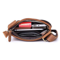 Vintage Brown Leather Men's Small Vertical Side Bag Small Messenger Bag For Men - imessengerbags