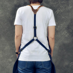 Canvas Leather Mens Womens Blue Craftsman Apron Cafe Staff Apron Work Apron for Men - imessengerbags