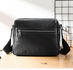 Black Cool Leather Mens 13 inches Side Bag Messenger Bags Black Courier Bags Postman Bag for Men - imessengerbags