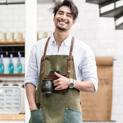 Vintage Canvas Leather Mens Womens Gray Craftsman Apron Cafe Staff Apron Work Apron for Men - imessengerbags
