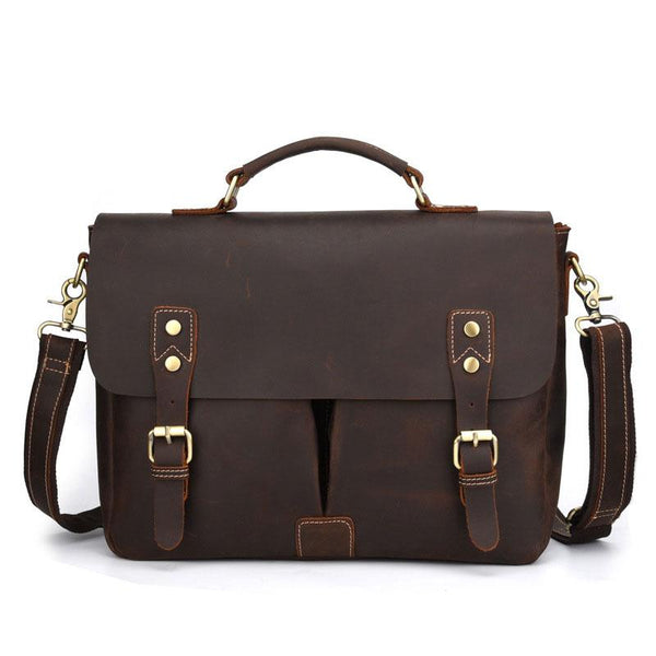 Cool Leather Mens Vintage Briefcases Work Bag Business Bag Handbag Laptop Bag For Men - imessengerbags