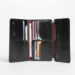 Casual Leather Men's Black Trifold Long Wallet Passport Wallet For Men - imessengerbags