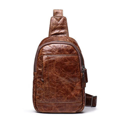 Trendy Black Leather Men's Sling Bag Chest Bag Brown Sling Crossbody Bag One Shoulder Backpack For Men - imessengerbags