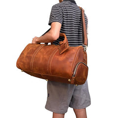 Cool Brown Leather Mens 19'' Overnight Bag Duffle Bag Travel Bag Large Weekender Bag for Men