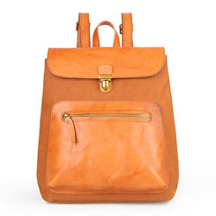 Canvas Leather Mens Women Student Backpack Army Green Travel Backpack Caramel College Backpack for Men - imessengerbags