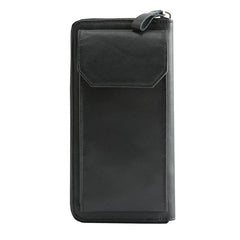 Black Cool Leather Mens Long Wallets Bifold Zipper Gray Long Wallet Card Wallet for Men - imessengerbags