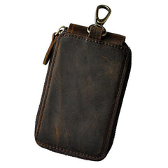 Vintage Leather Mens Small Key Zipper Wallets Cool Card Wallet for Men - imessengerbags