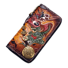 Handmade Leather Buddha&Demon Mens Chain Biker Wallet Cool Leather Wallet With Chain Wallets for Men - imessengerbags