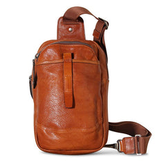 Genuine Leather Mens Cool Chest Bag Sling Bag Crossbody Bag Travel Bag Hiking Bag for men