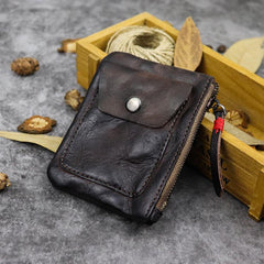 Vintage Brown Leather Men's Coin Wallet Black Small billfold Wallet For Men - imessengerbags
