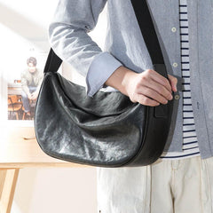 Black Cool Leather Mens 12 inches Side Bag Messenger Bags Casual Bicycle Bags for Men - imessengerbags