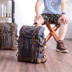 Cool Canvas Leather Mens Womens Dark Gray Backpack Army Green Travel Backpack College Backpack for Men - imessengerbags