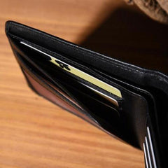 Genuine Leather Mens Cool billfold Leather Wallet Men Small Wallets Bifold for Men - imessengerbags